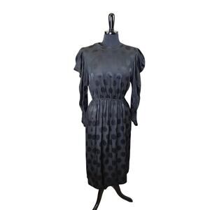 Vintage 80s The Silk Farm Dress Black Polka Dot Leg O Mutton Sleeve 6
